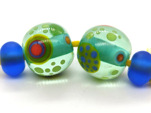 Moogin beads - lampwork glass Disco pattern bead set -  PAIRS-  SRA