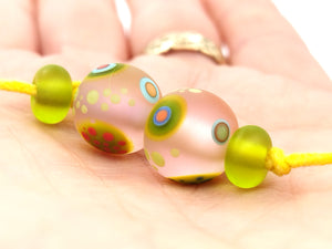 Moogin beads - lampwork glass Disco pattern bead set -  PAIRS-  SRA