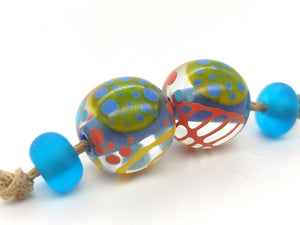 Moogin beads - lampwork glass Abstract pattern bead set -  PAIRS-  SRA