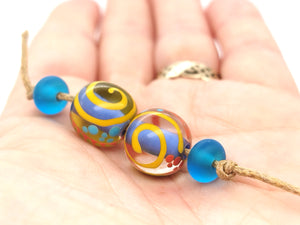 Moogin beads - lampwork glass Abstract pattern bead set -  PAIRS-  SRA