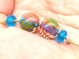 Moogin beads - lampwork glass Abstract pattern bead set -  PAIRS-  SRA