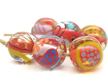 Load image into Gallery viewer, Moogin beads-  lampwork glass -Abstract botanical glossy  bead set - small round / rondelle
