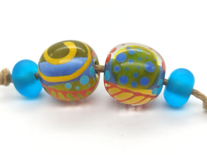 Moogin beads - lampwork glass Abstract pattern bead set -  PAIRS-  SRA