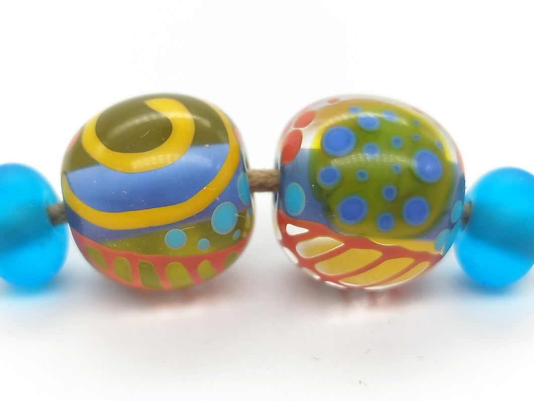 Moogin beads - lampwork glass Abstract pattern bead set -  PAIRS-  SRA