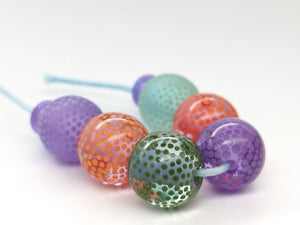 Moogin beads -  lampwork glass -Etched and glossy  bead set - small round / rondelle