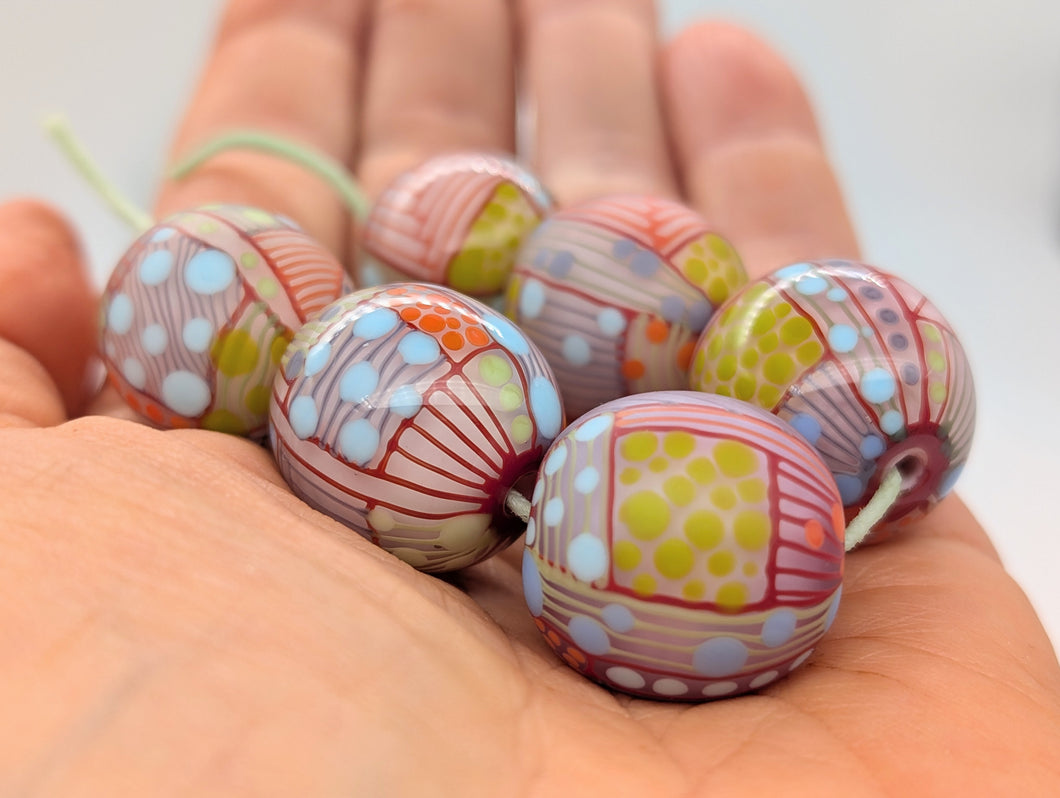 Moogin beads - Lampwork glass - Extra large focal bead set - Patchwork