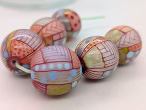 Moogin beads - Lampwork glass - Extra large focal bead set - Patchwork