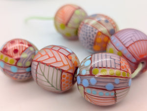 Moogin beads - Lampwork glass - Extra large focal bead set - Patchwork