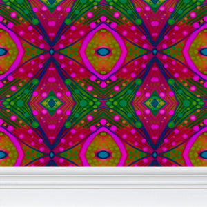 Moogin XO Wallpaper in Green and Pink by Mindy Macgregor