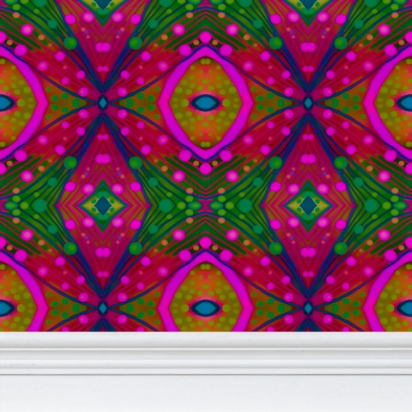 Moogin XO Wallpaper in Green and Pink by Mindy Macgregor