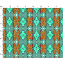Load image into Gallery viewer, Soft Geometry patterned fabric in Aqua and Coral by Mindy Macgregor
