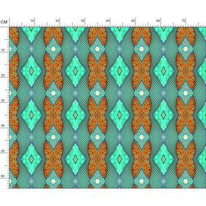 Soft Geometry patterned fabric in Aqua and Coral by Mindy Macgregor
