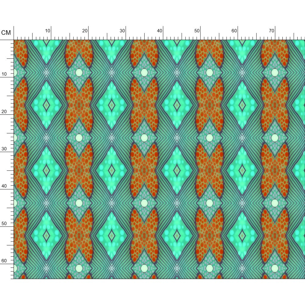 Soft Geometry patterned fabric in Aqua and Coral by Mindy Macgregor
