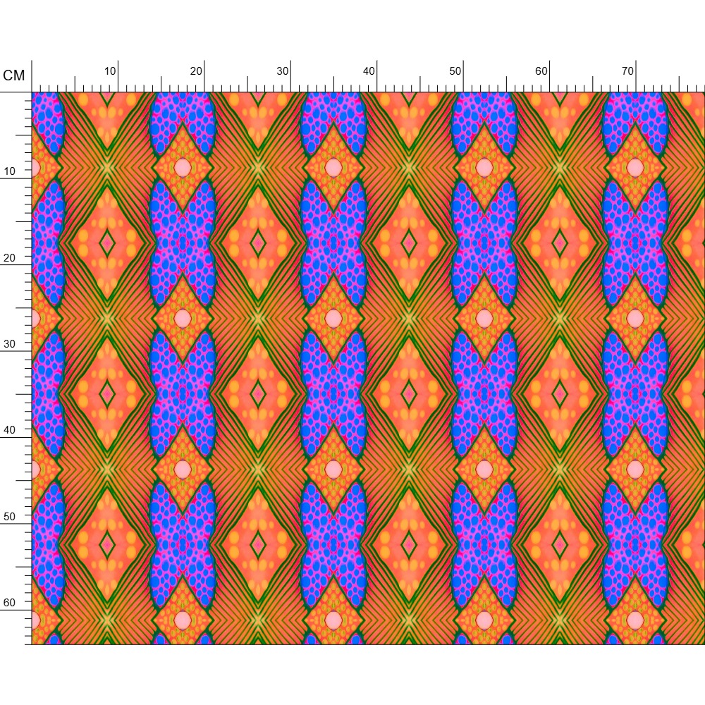 Soft Geometry patterned fabric in Blue and Peach by Mindy Macgregor