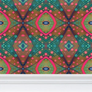 XO Wallpaper in Aqua and Pink by Mindy Macgregor