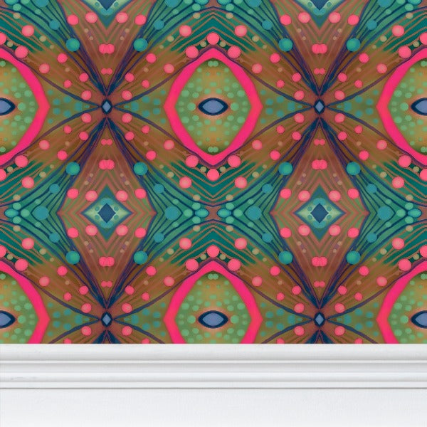 XO Wallpaper in Aqua and Pink by Mindy Macgregor