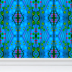 Moogin Nouveau-esque Wallpaper in Blue and Pink by Mindy Macgregor