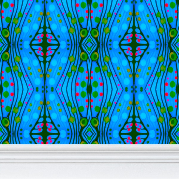 Moogin Nouveau-esque Wallpaper in Blue and Pink by Mindy Macgregor