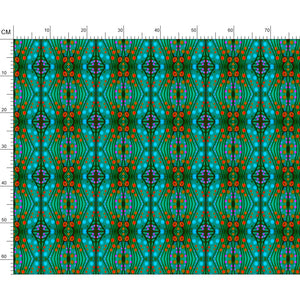 Nouveau-esque patterned fabric in Turquoise and Coral by Mindy Macgreg