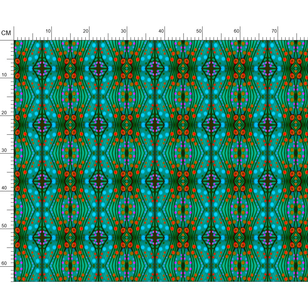 Nouveau-esque patterned fabric in Turquoise and Coral by Mindy Macgreg