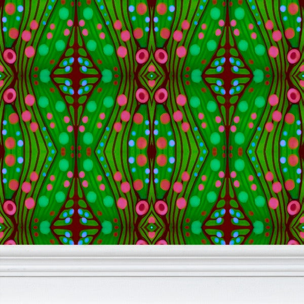 Moogin Nouveau-esque Wallpaper in Green and Pink by Mindy Macgregor