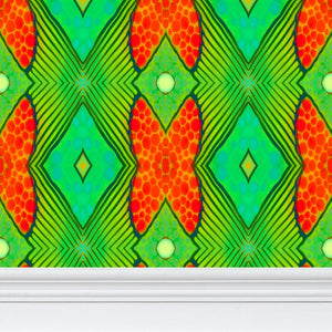 Moogin Soft Geometry Wallpaper in Lime and Orange by Mindy Macgregor