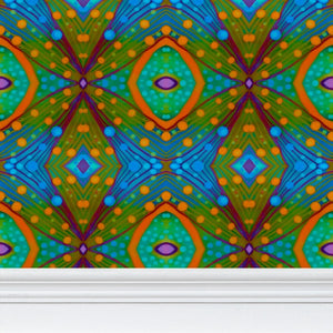 Moogin XO Wallpaper in Orange and Blue by Mindy Macgregor