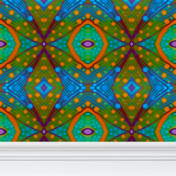 Moogin XO Wallpaper in Orange and Blue by Mindy Macgregor