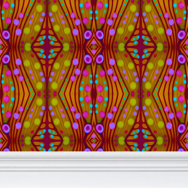 Moogin Nouveau-esque Wallpaper in Magenta and Gold by Mindy Macgregor
