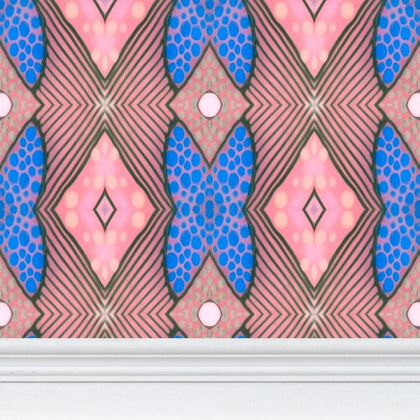 Moogin Soft Geometry Wallpaper in Pink and Blue by Mindy Macgregor