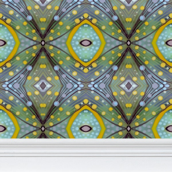 Moogin XO Wallpaper in Purple and Yellow by Mindy Macgregor