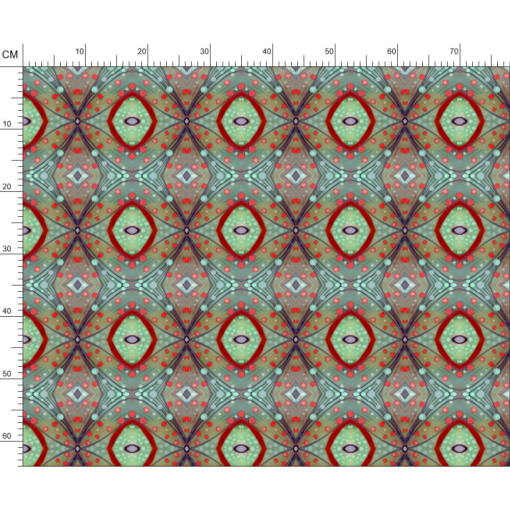 XO patterned fabric in Brick and Purple by Mindy Macgregor