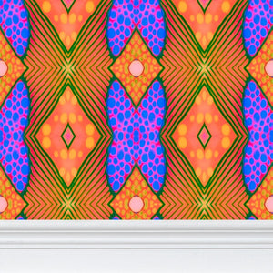 Moogin Soft Geometry Wallpaper in Blue and Peach by Mindy Macgregor