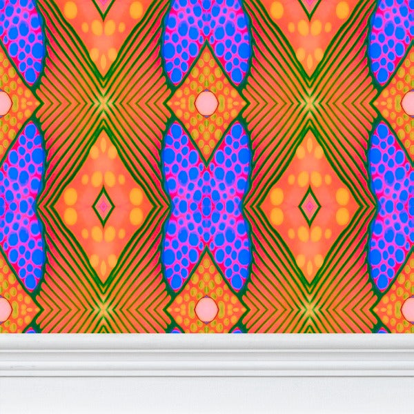 Moogin Soft Geometry Wallpaper in Blue and Peach by Mindy Macgregor