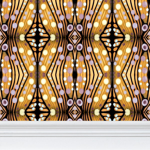 Moogin Nouveau-esque Wallpaper in Lilac and Yellow by Mindy Macgregor