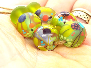 Moogin beads-  lampwork glass bead set - small round / rondelle